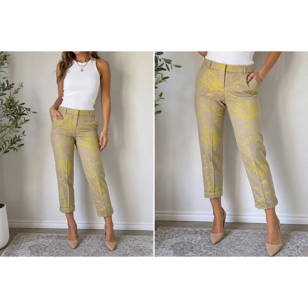 J.Crew Café Capri Jacquard Crop Pants Yellow Beige Size 6